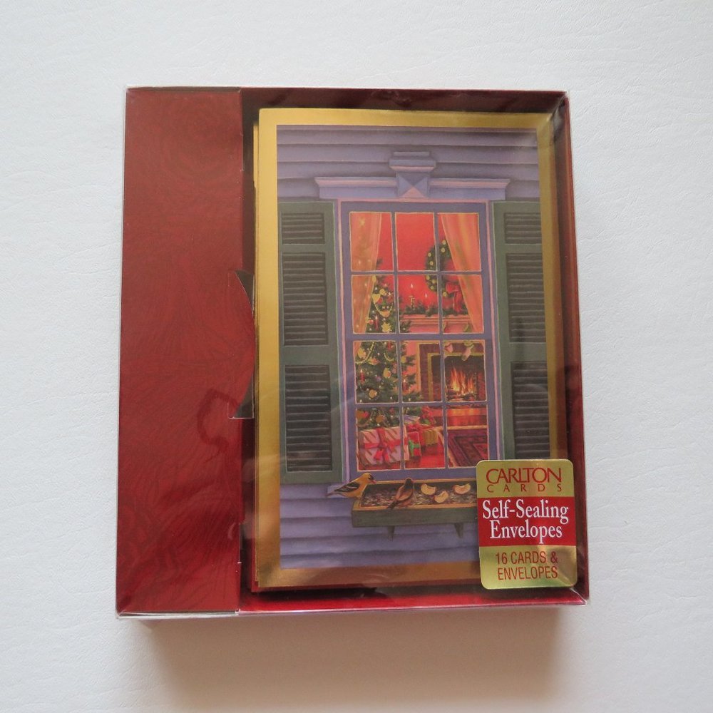 Carlton Cards Set of 14 Happy Christmas Cards with Self-Sealing Red Envelopes
